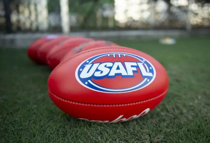 Aussie Rules football with the USAFL logo